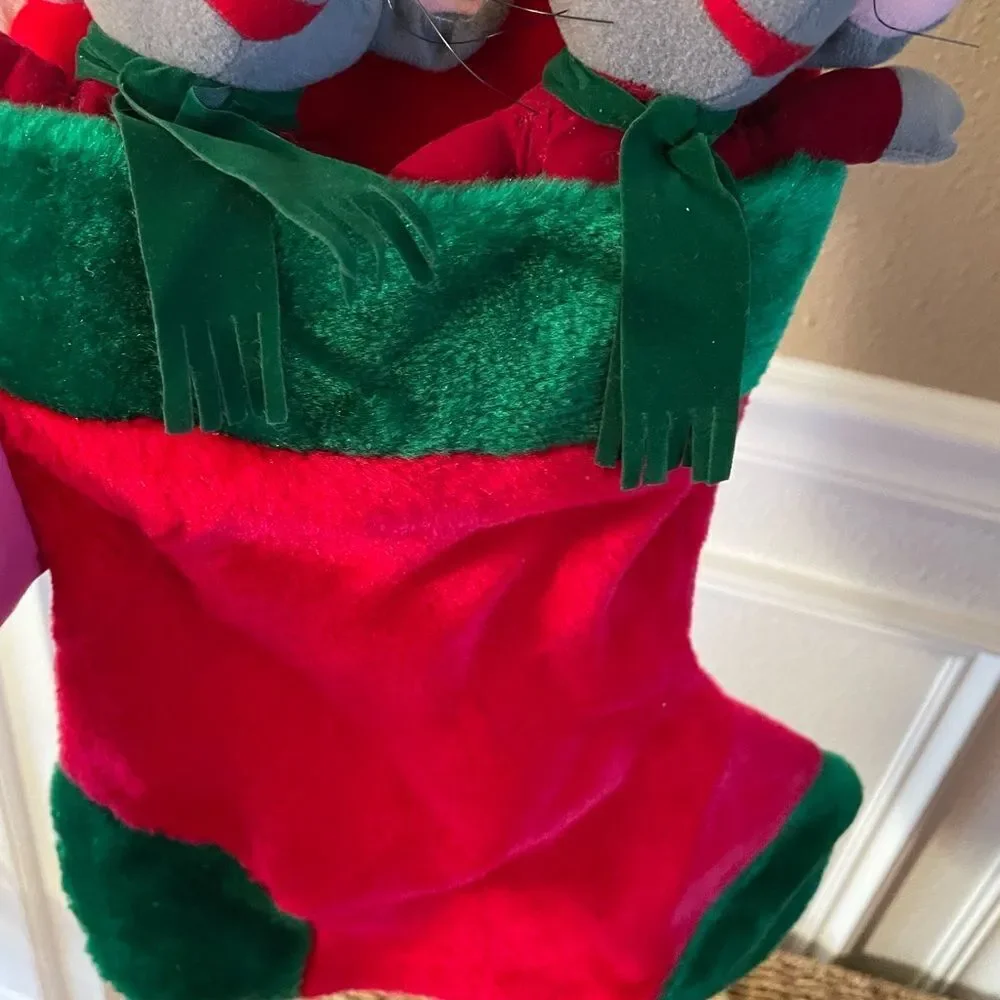 Vintage Velvet Stocking with 2 Gray Mice